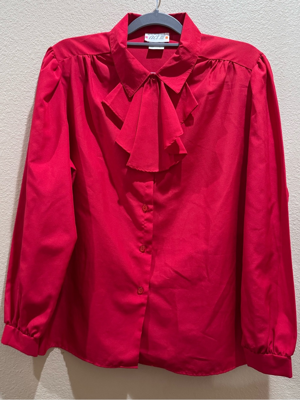 Vintage Act III Red Bow Tie Blouse 14 Medium 80s SEE DESCRIPTION FOR SIZE INFO!